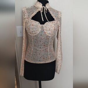 Floral Beige Long Sleeve Blouse